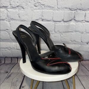 Christian Dior Vintage 90s Black & Red Slingback Heels Size 6 Designer